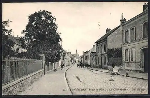 AK Bonnieres, La Grande-Rue avec charrette et bâtiments historiques