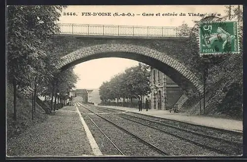 AK Fin-d`Oise, Gare et entrée du viaduc