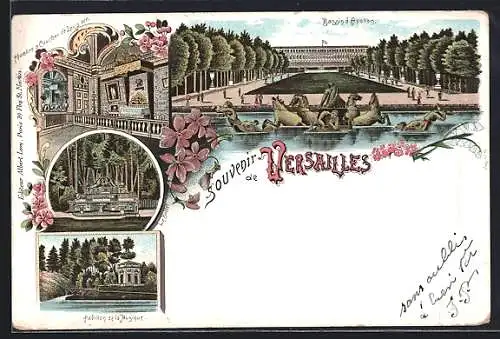 Lithographie Versailles, Souvenir avec Bassin de Latone et Petit Trianon