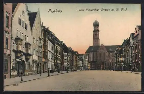 AK Augsburg, Obere Maximilian-Strasse mit St. Ulrich