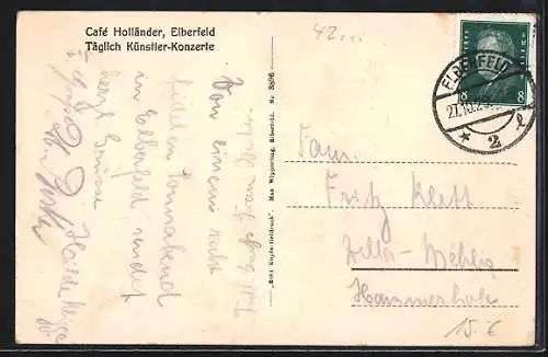 AK Elberfeld, Cafe Holländer, Innenansicht