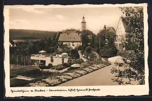 AK Gundelsheim a. Neckar, Sanatorium Schloss Horneck, Terrasse, Park