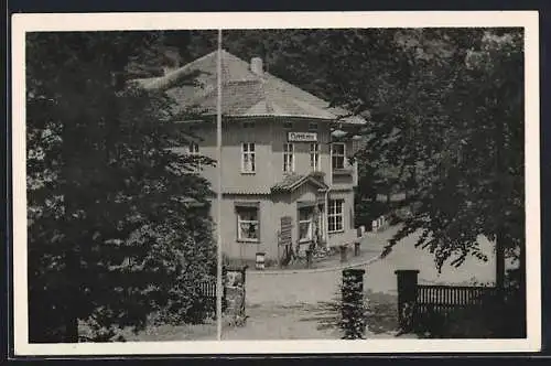 AK Ilfeld, Hotel Netzkater mit Strasse aus der Vogelschau