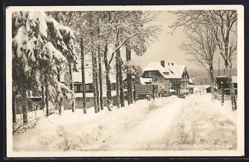 AK Torfhaus im Oberharz, Hotel Wendt Brockenkrug im Schnee