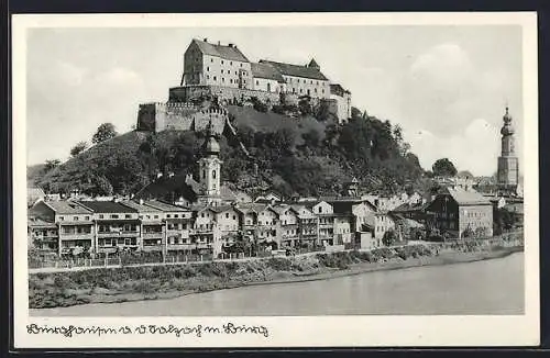 AK Burghausen a. d. Salzach, Ortsansicht mit der Burg