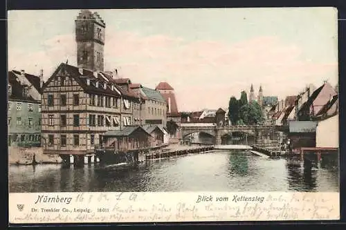 AK Nürnberg, Flusspartie, Blick vom Kettensteg