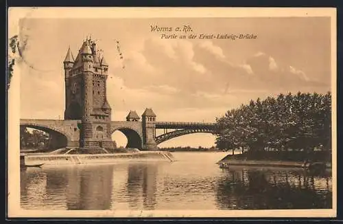 AK Worms a. Rhein, Partie an der Ernst-Ludwig-Brücke