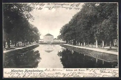 AK München, Nymphenburg, Schloss mit Kanal