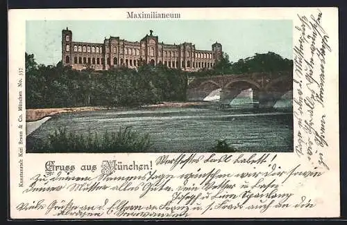 AK München, Flusspartie mit Maximilianeum