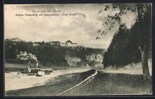 AK Fürstenberg a. d. Weser, Schloss Fürstenberg mit Salondampfer Graf Moltke