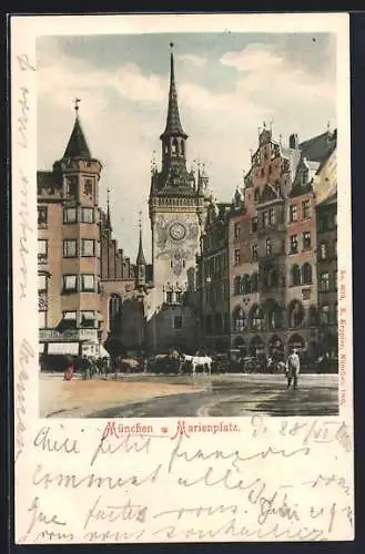 AK München, Marienplatz mit Kirche