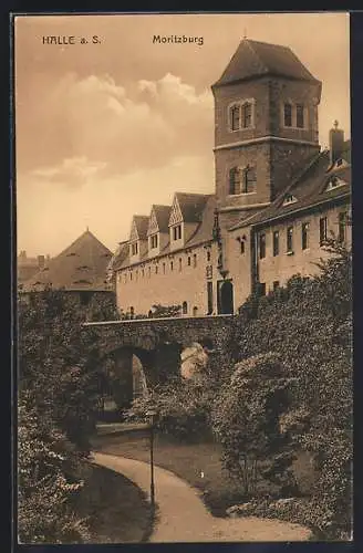 AK Halle a. Saale, Moritzburg mit Brücke