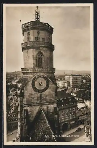 AK Stuttgart, Stiftskirchenturm, Blick auf die Stadt