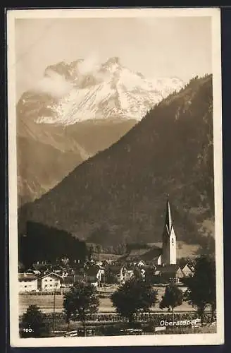 AK Oberstdorf, Ortsansicht mit Kratzer