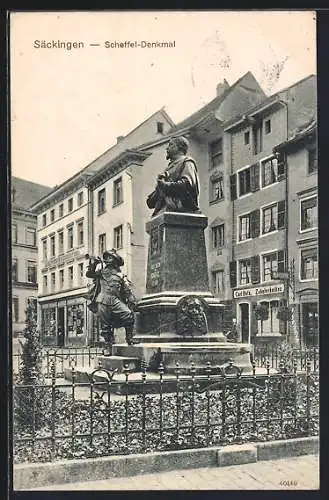 AK Säckingen, Scheffel-Denkmal am Marktplatz