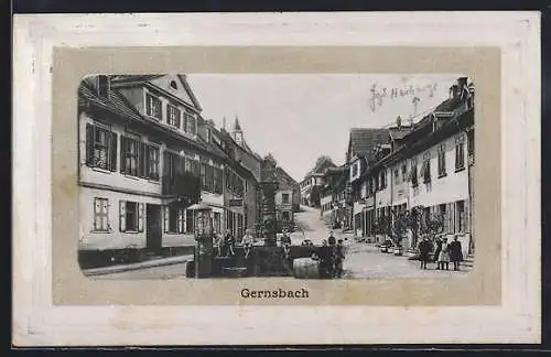 AK Gernsbach, Hauptstrasse mit Geschäften und Brunnen