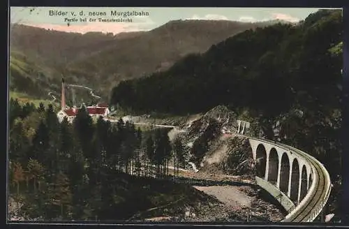 AK Tennetschlucht /Murgtalbahn, Ortspartie mit Viadukt aus der Vogelschau