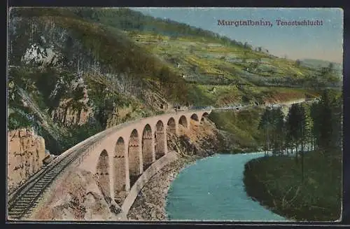 AK Tennetschlucht /Murgtal, Trasse der Murgtalbahn in der Tennetschlucht