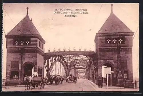 AK Duisburg, Rhurbrücke mit Kutschen