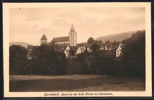 AK Gernsbach, Partie bei der Kath. Kirche mit Storrenturm