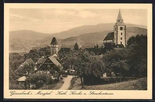 AK Gernsbach i. Murgtal, Kath. Kirche u. Storchenturm