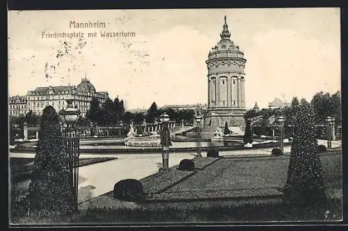 AK Mannheim, Friedrichsplatz mit Wasserturm