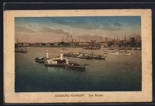 AK Duisburg-Ruhrort, Dampfer auf dem Rhein