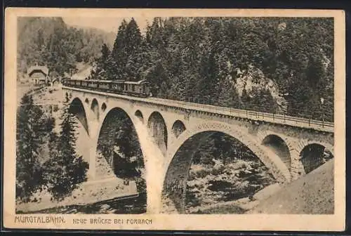 AK Forbach, Neue Brücke mit Murgtalbahn