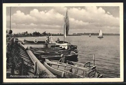 AK Leipzig, Uferpartie am Elsterstausee, Segelboote