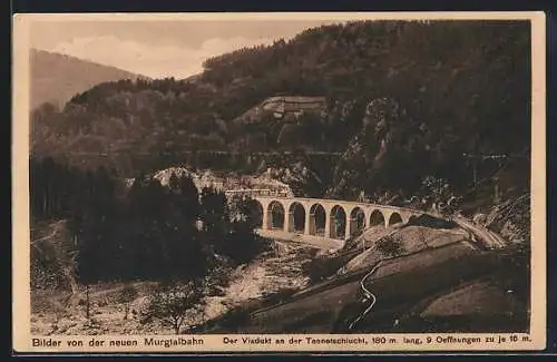 AK Forbach /Murtal, Viadukt an der Tennetschlucht mit Murgtalbahn