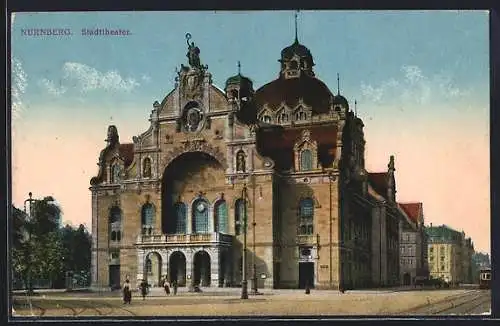 AK Nürnberg, Stadttheater mit Strassenbahn