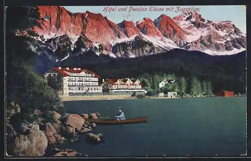 AK Eibsee, Hotel und Pension Eibsee mit Zugspitze