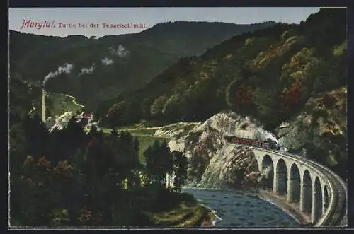 AK Forbach /Murgtal, Tennetschlucht mit Murgtalbahn