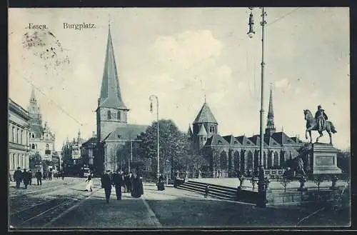 AK Essen, Burgplatz mit Kirche und Denkmal