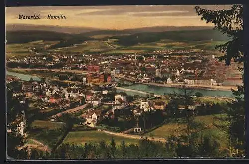 AK Hameln /Wesertal, Teilansicht mit Brücke