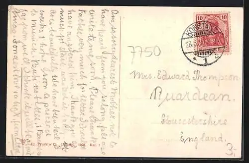 AK Konstanz, Panorama vom Leuchtturm mit Dampfer