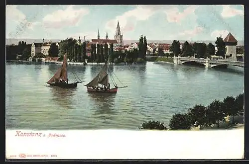 AK Konstanz a. Bodensee, Uferpartie mit Kirche