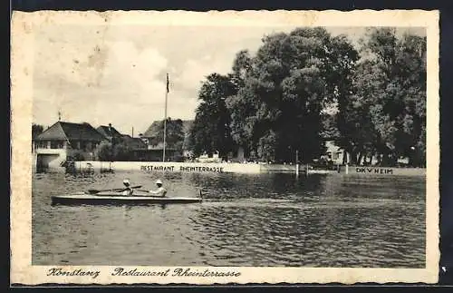 AK Konstanz, Restaurant Rheinterrasse mit Ruderboot