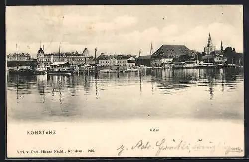 AK Konstanz, Hafen mit Dampfer