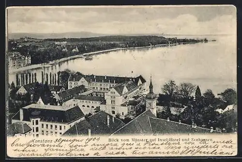 AK Konstanz, Blick vom Münster auf Insel-Hotel und Seehausen