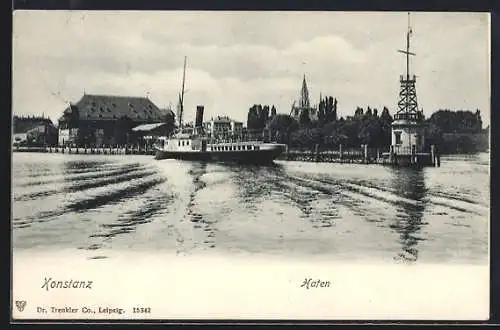 AK Konstanz, Hafen mit Dampfer