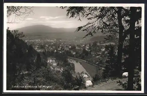 AK Gernsbach, Waldpartie mit Panoramablick ins Murgtal