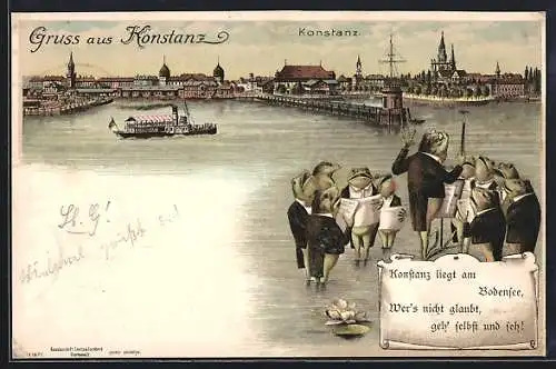 Lithographie Konstanz, Stadtpanorama mit Froschchor