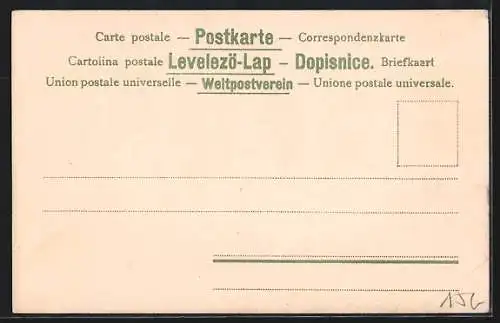 Lithographie Zwei sitzende Schweine mit Geldsack, Hufeisen und Glücksklee