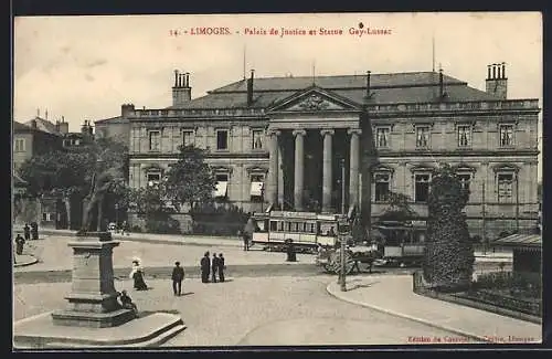 AK Limoges, Palais de Justice et Statue Gay-Lussac, Strassenbahn