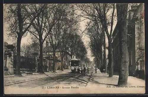 AK Limoges, Avenue Baudin, Strassenbahn