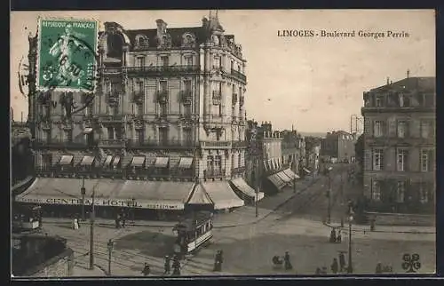 AK Limoges, Boulevard Georges Perrin, Strassenbahn