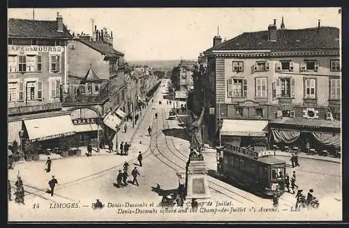 AK Limoges, Place Denis-Dussoubs et Avenue de Champ de Juillet, Strassenbahn