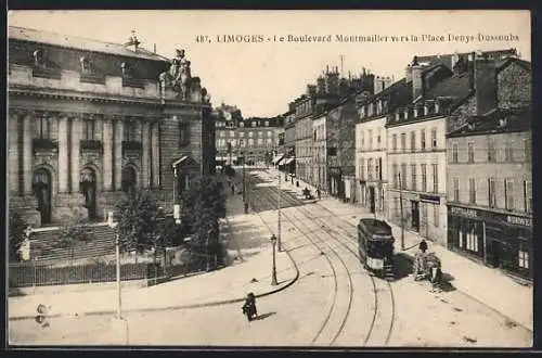 AK Limoges, Le Boulevard Montmailler ves la Place Denys-Dussoubs, Strassenbahn