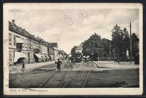 AK Kehl a. Rh., Hauptstrasse mit Strassenbahn